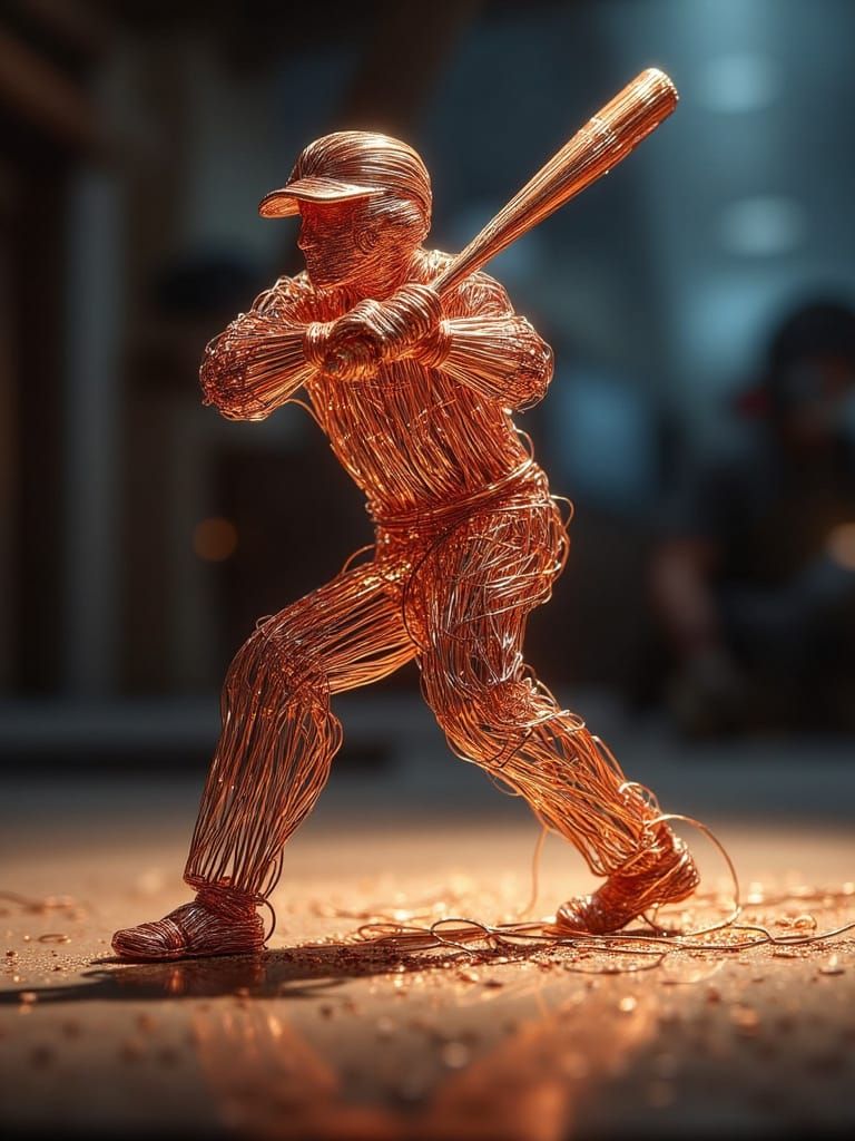 Wire Sculpture of Baseball Player in Hyperrealism Style