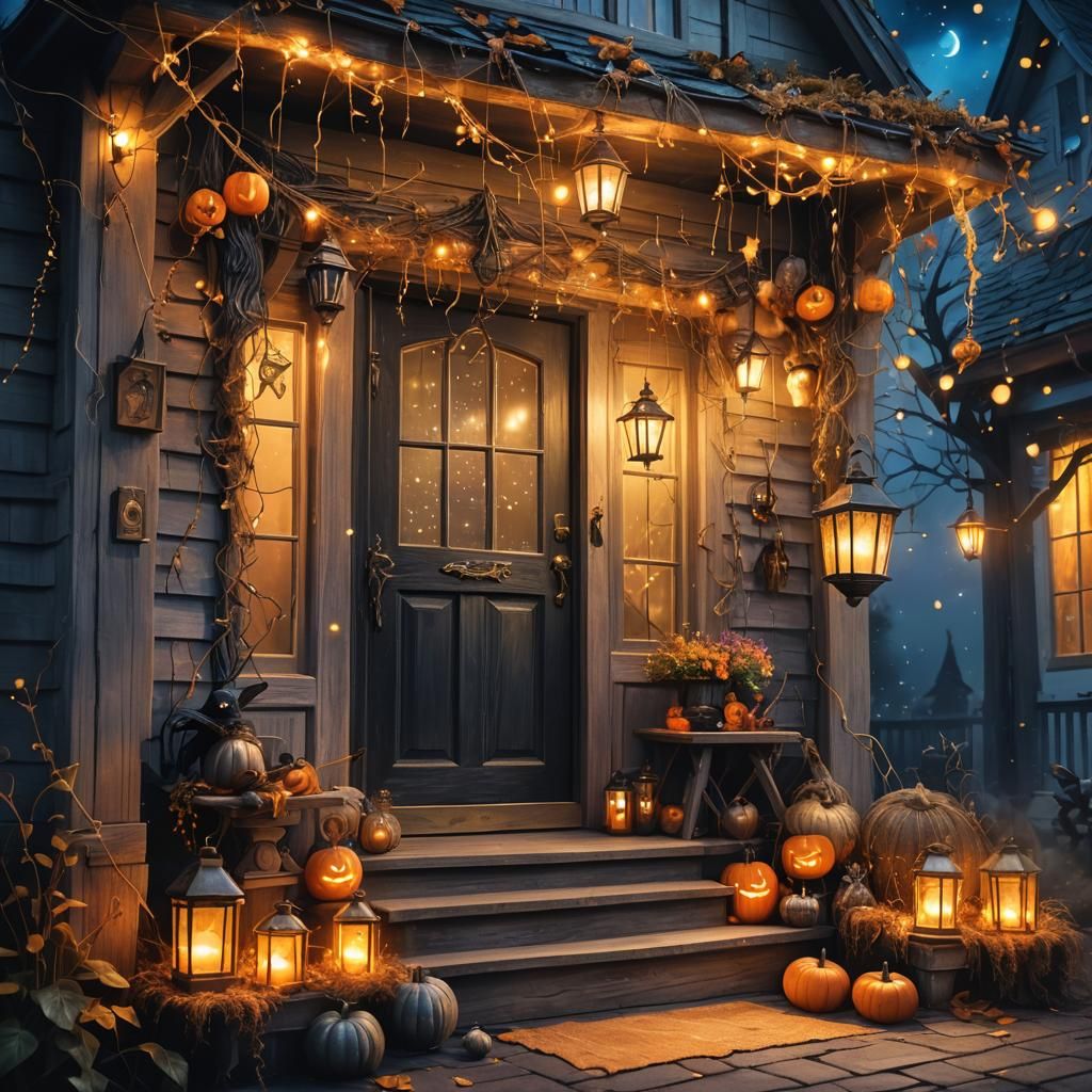 Magical Witch's Porch with Halloween Decorations