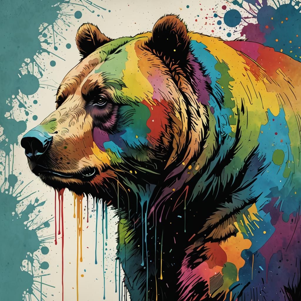 Rainbow Bear with Psychedelic Drip Art