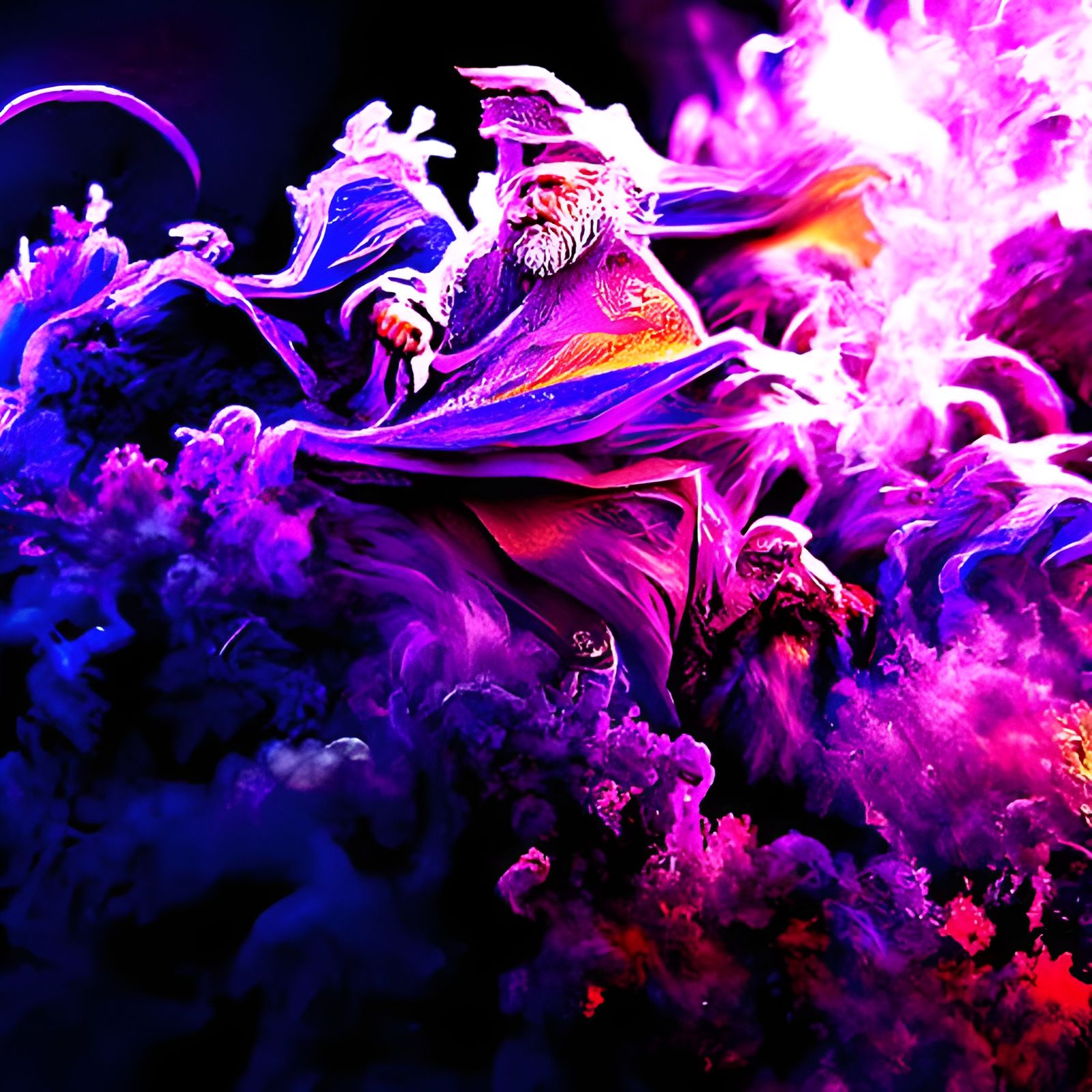 Wizard Casting Colorful Spell, Matte Painting Style