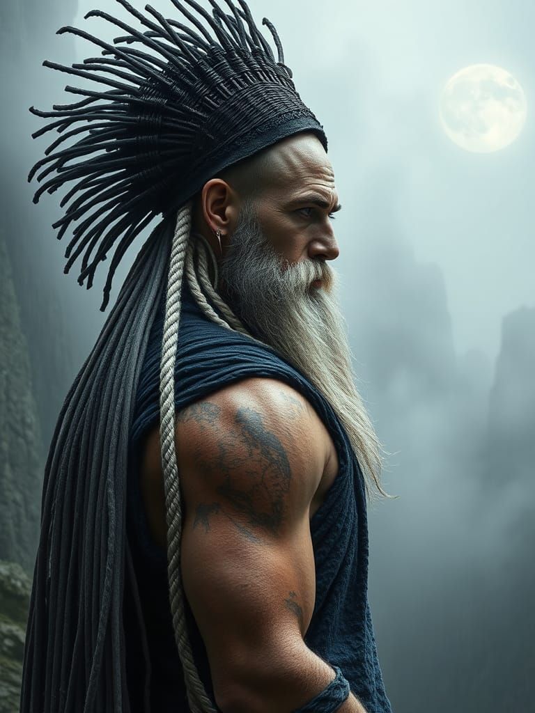 Viking Warrior with Braided Beard in Giger Style