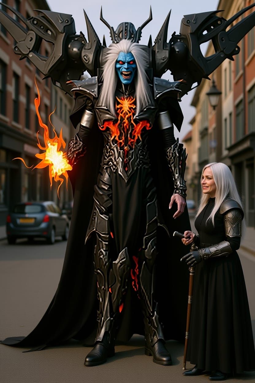 Hyperrealistic Demon Portrait with Blue Skin and Wings