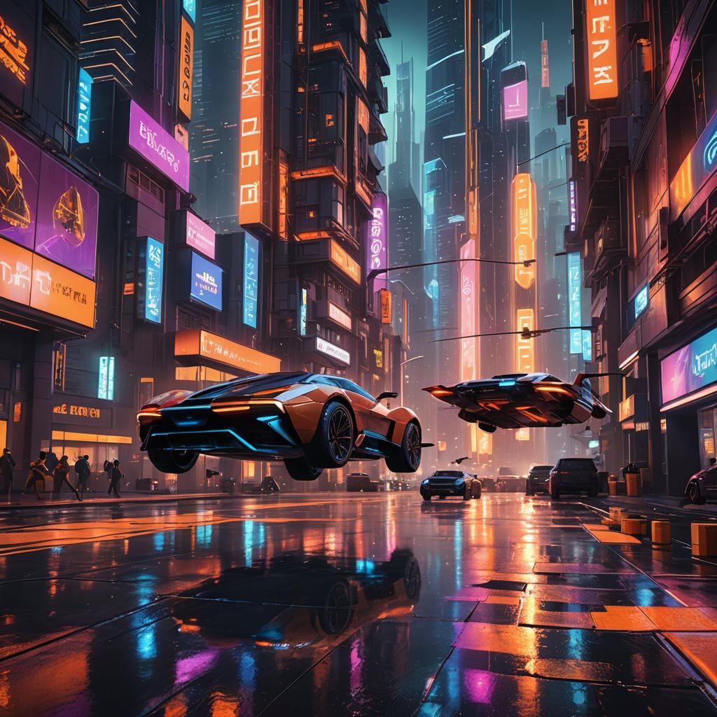 Futuristic Cityscape with Flying Cars in 3D