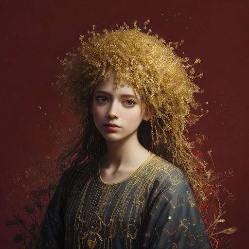 Ethereal Lily Miretar Art in Gold and Red