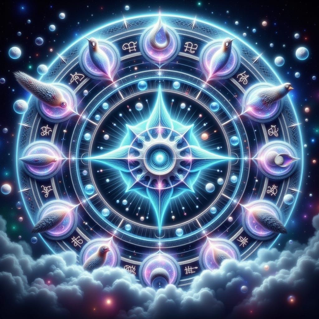 Ethereal Astrological Wheel in Impasto Glass Style