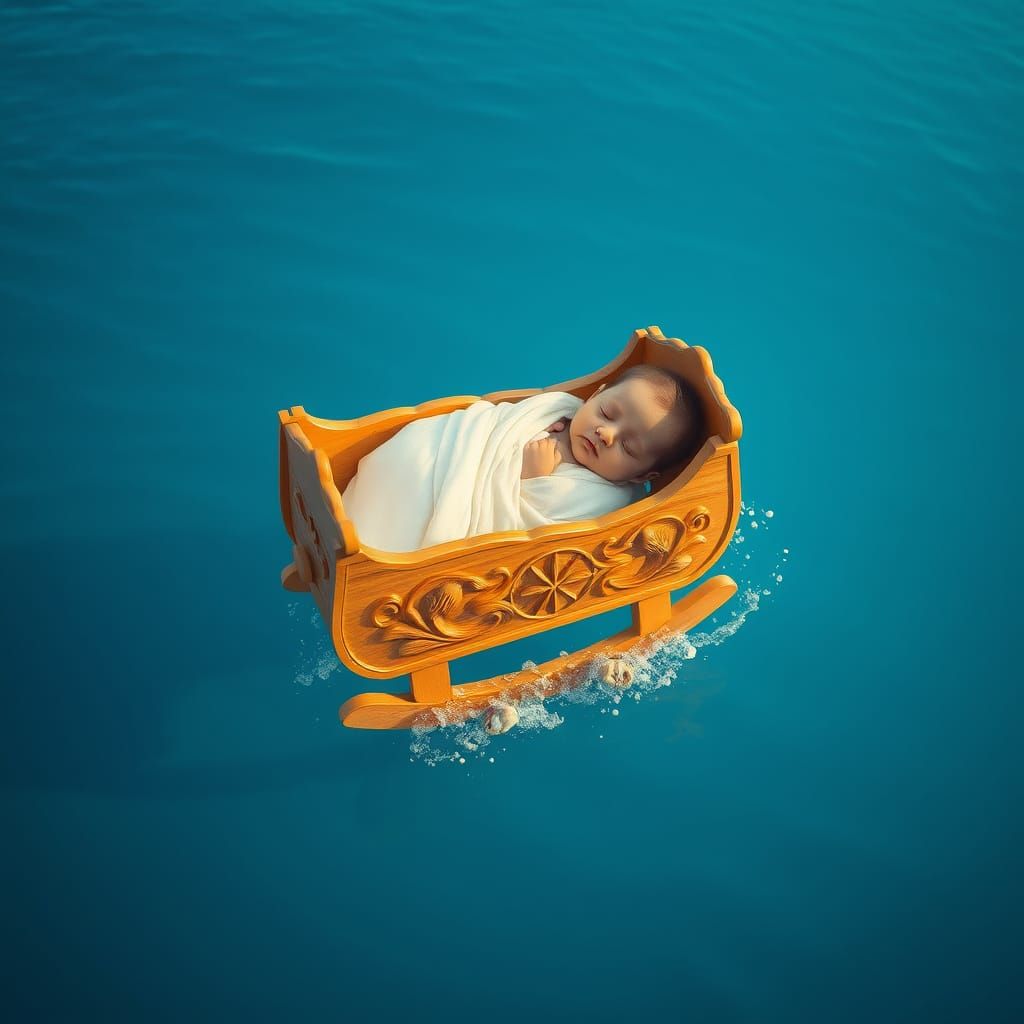 Serene Newborn in Handcrafted Wooden Cradle