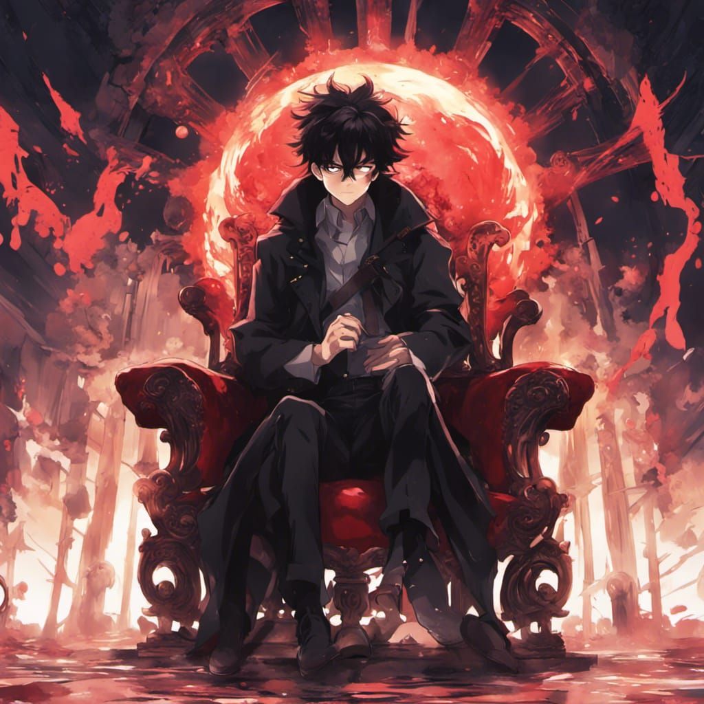 Anime Man with Black Hole on Throne