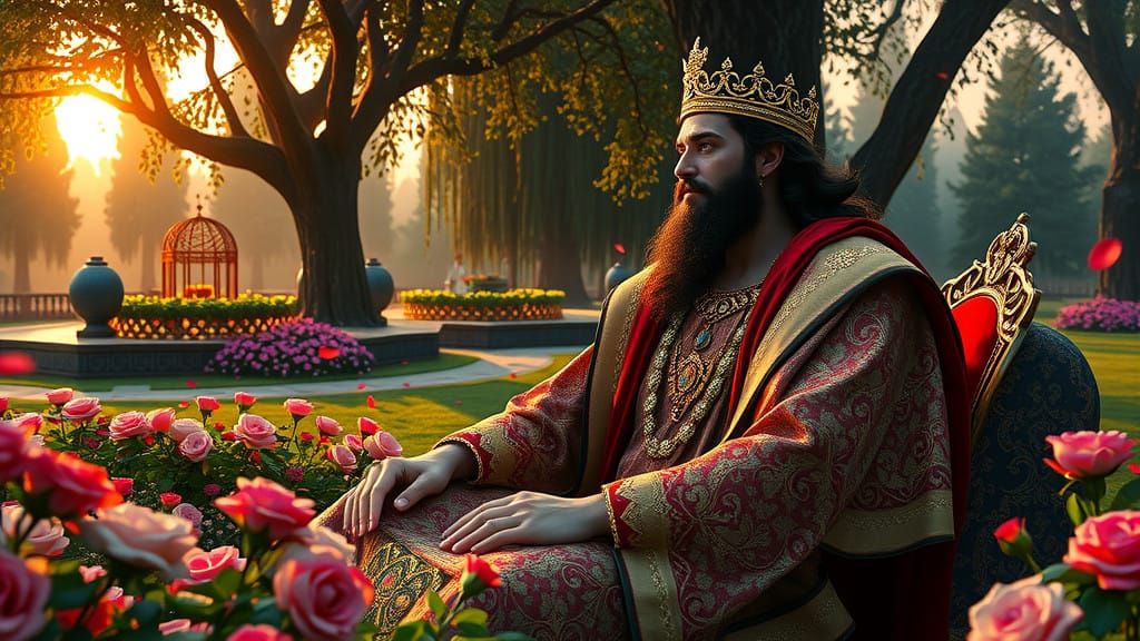 Golden King Solomon's Intimate Moment with His Bride in Vibr...