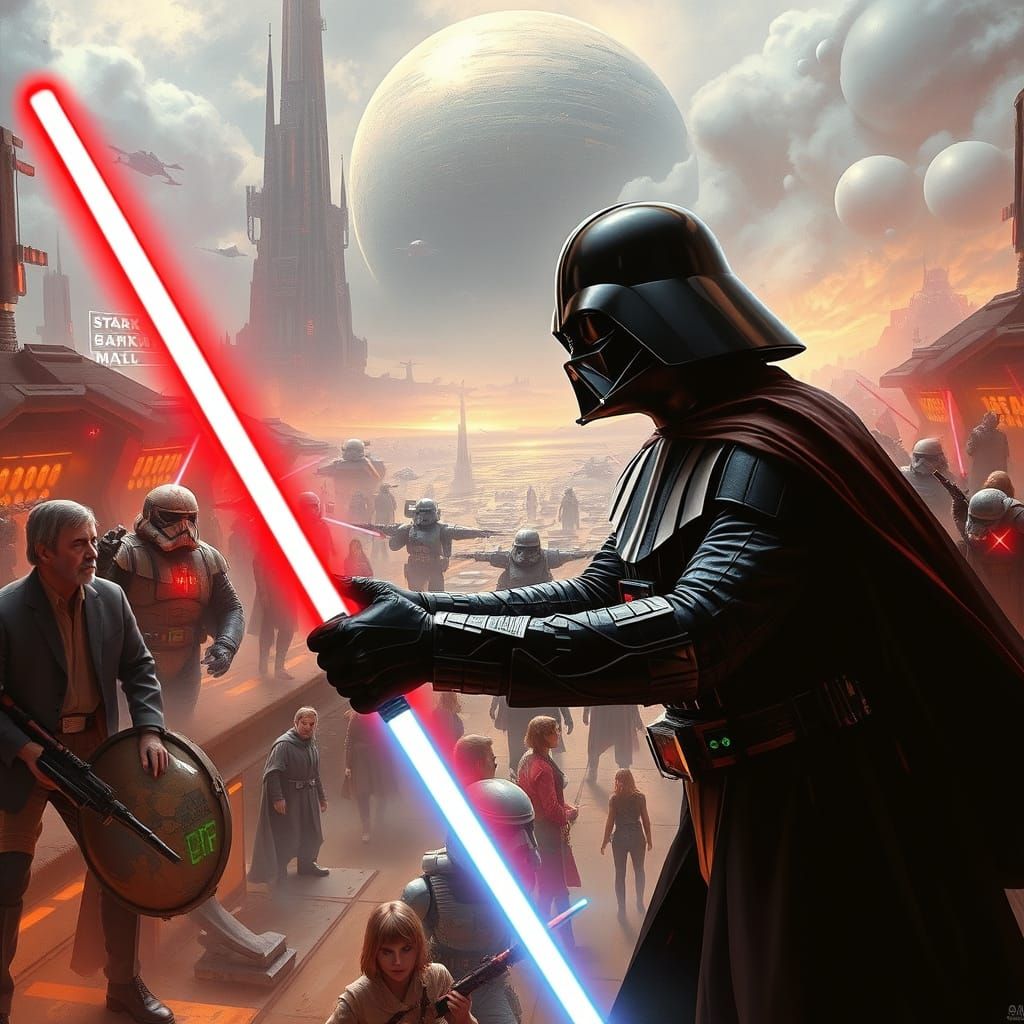 Darth Vader Confronts Luke Skywalker in a Futuristic Star Wa...
