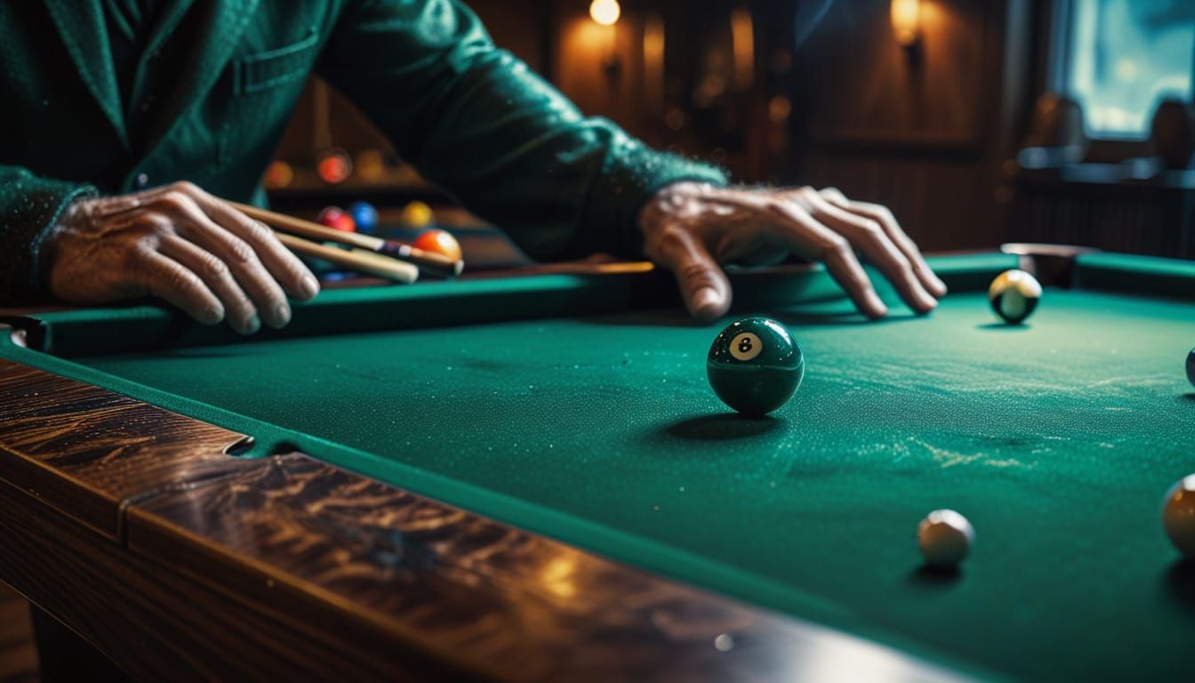 Green Felt Man Shooting 8-Ball: Alcohol Ink Style
