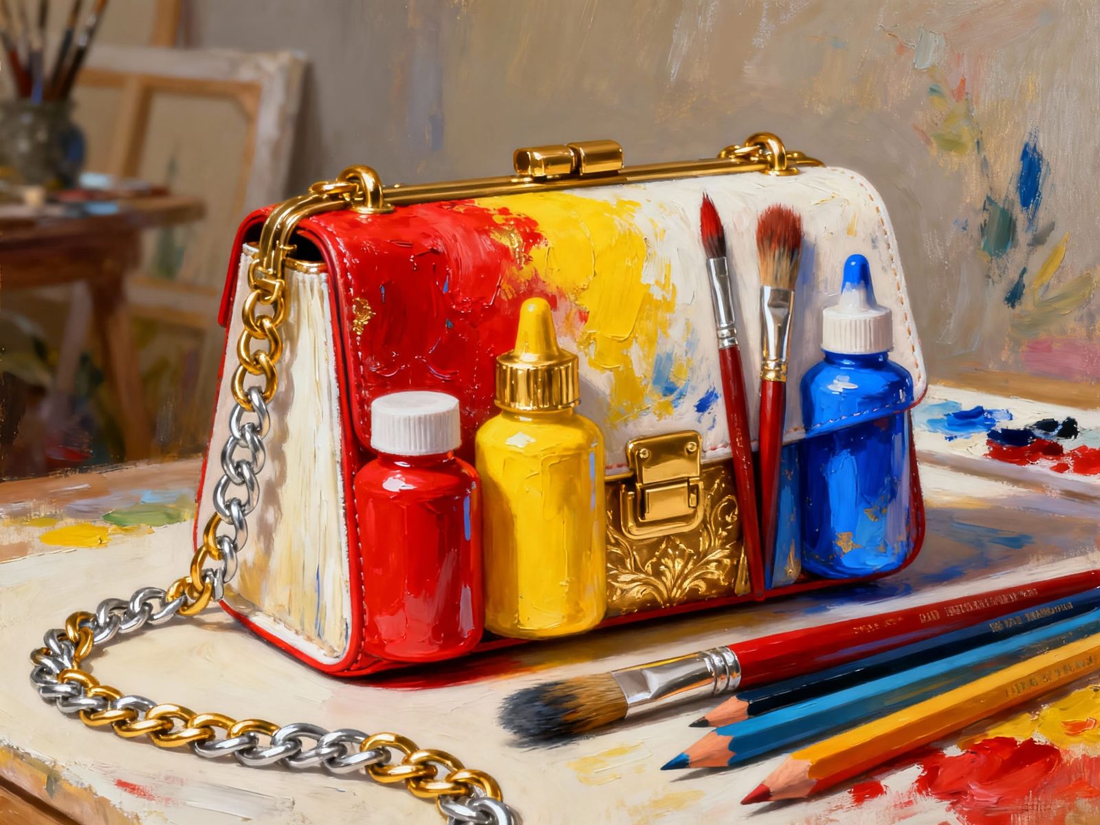 Elegant Paint Brush Purse in Vibrant Colors