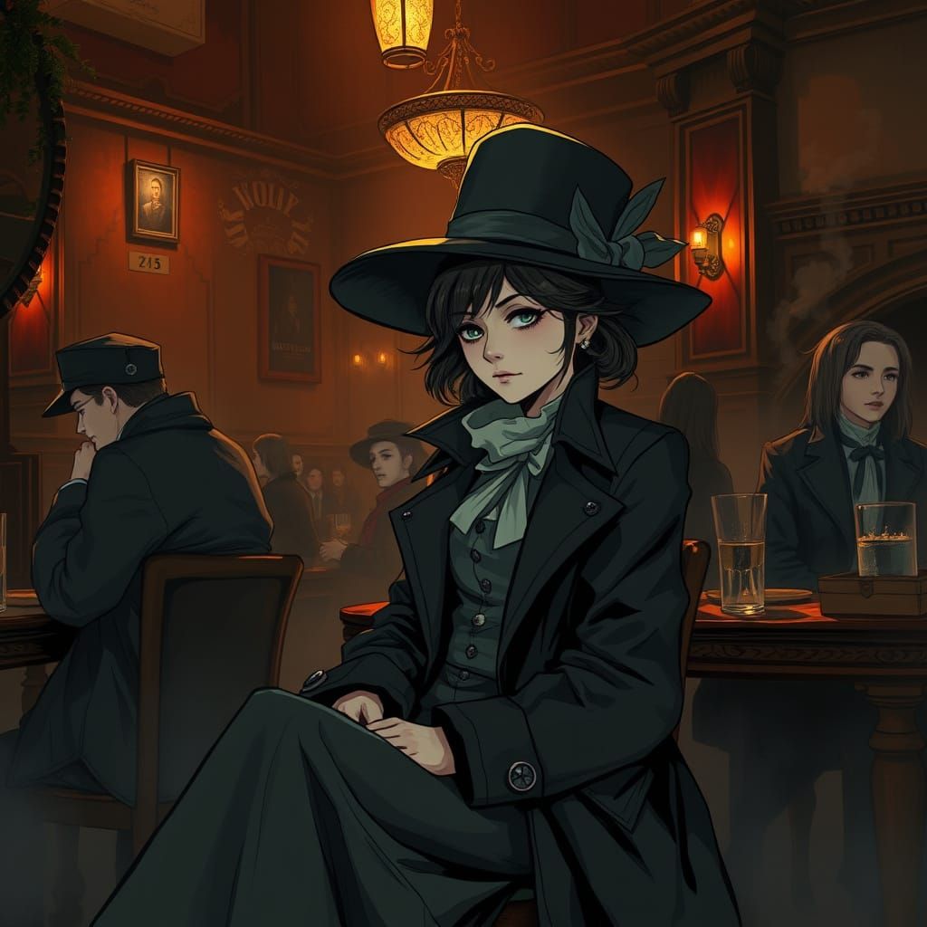 Victorian Woman in Tavern, Cinematic Gothic Art