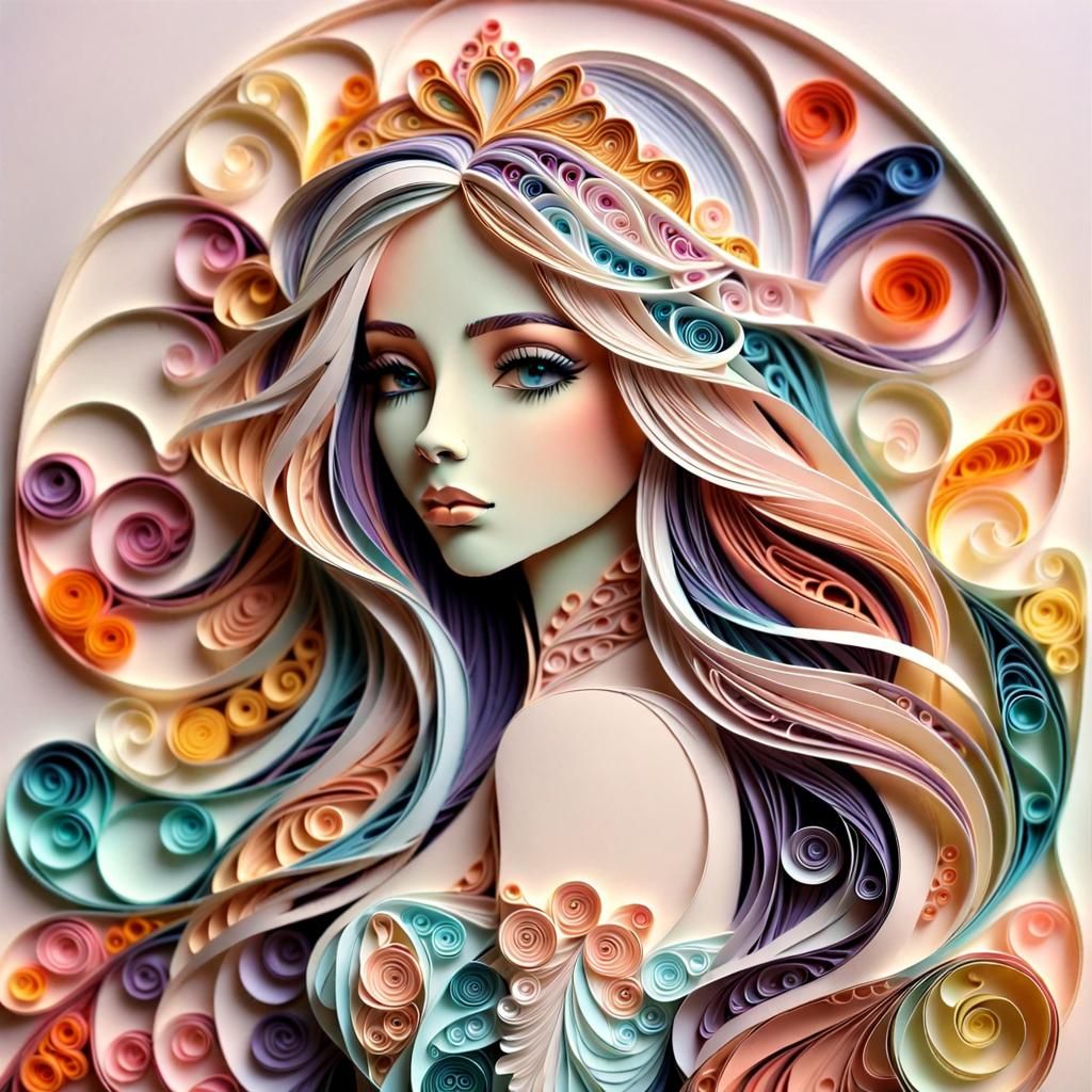 Beautiful Woman in Fractal Paper Quilling Style
