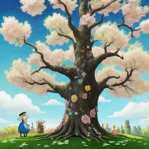 Money Tree with Smiling Trunk in Whimsical Style