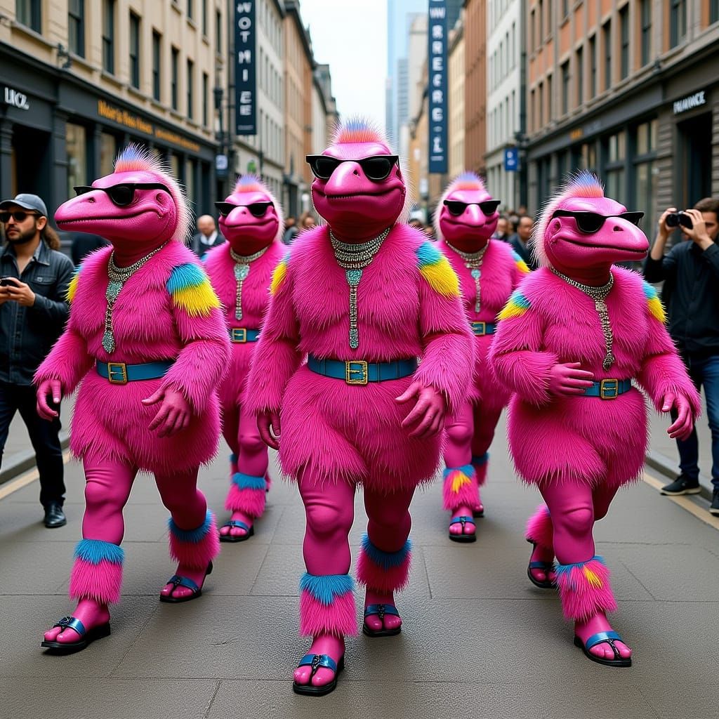 Pink Feathered Dinosaurs Parade Through London