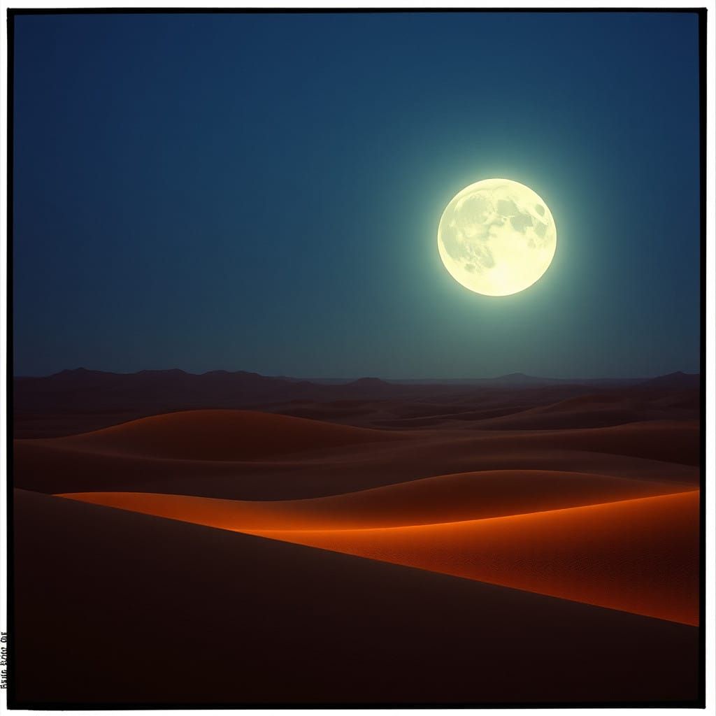 Epic Desert Landscape Under Glowing Moonlight