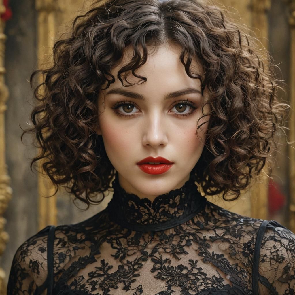 Beautiful Woman with Curly Hair in Baroque Style