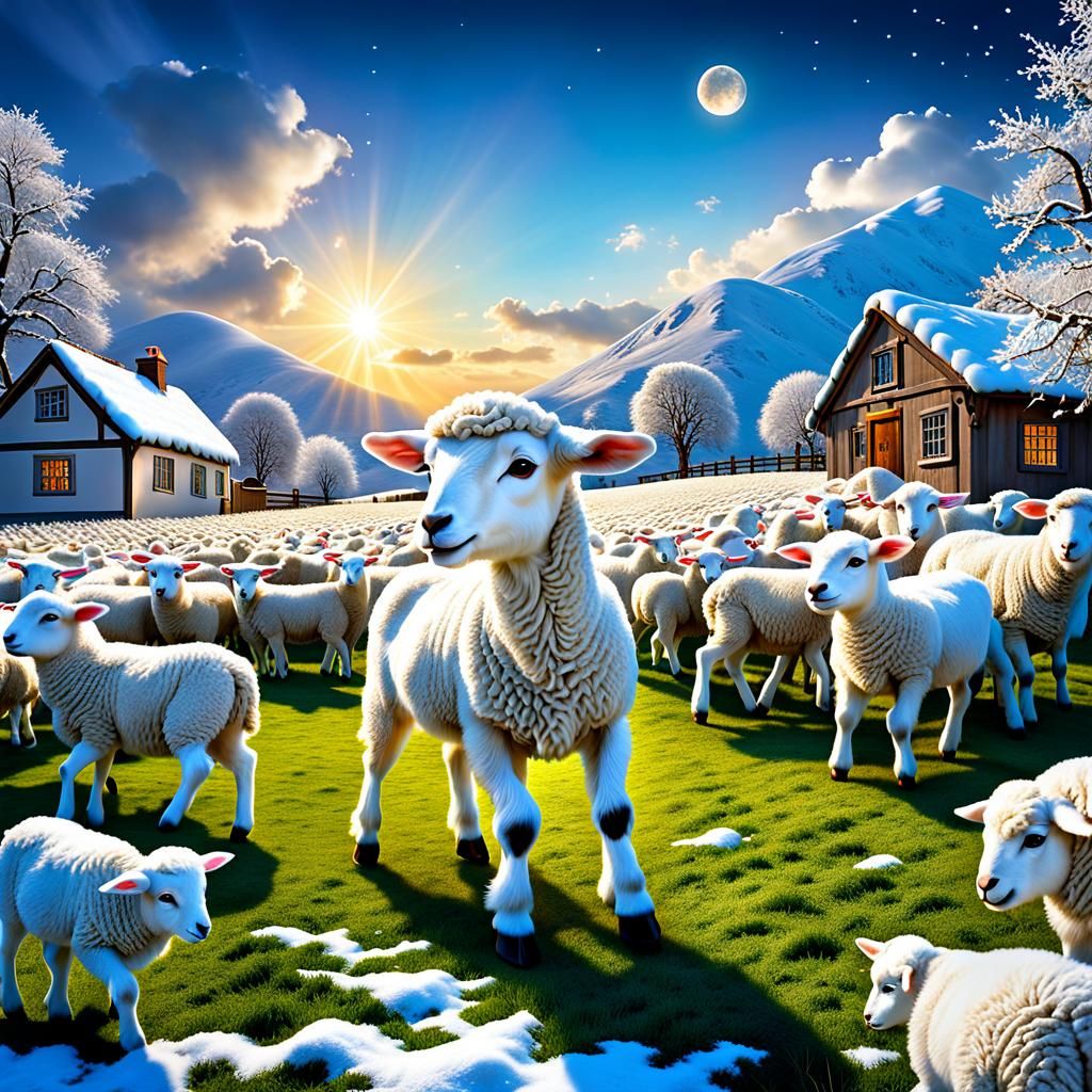 Magical Dreamlike Nursery Rhyme Scene: Mary's Little Lamb