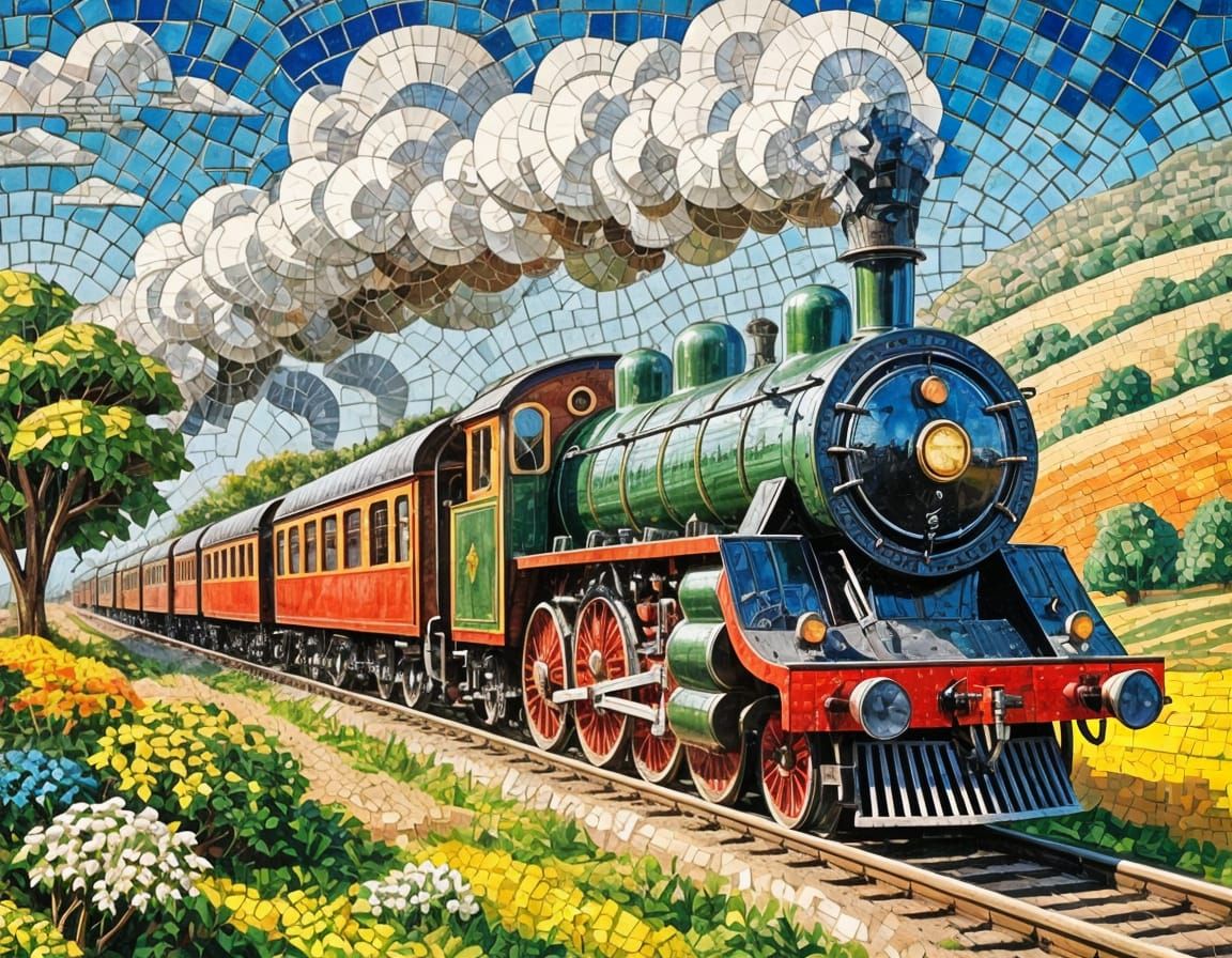 Ancient Roman Steam Train Mosaic