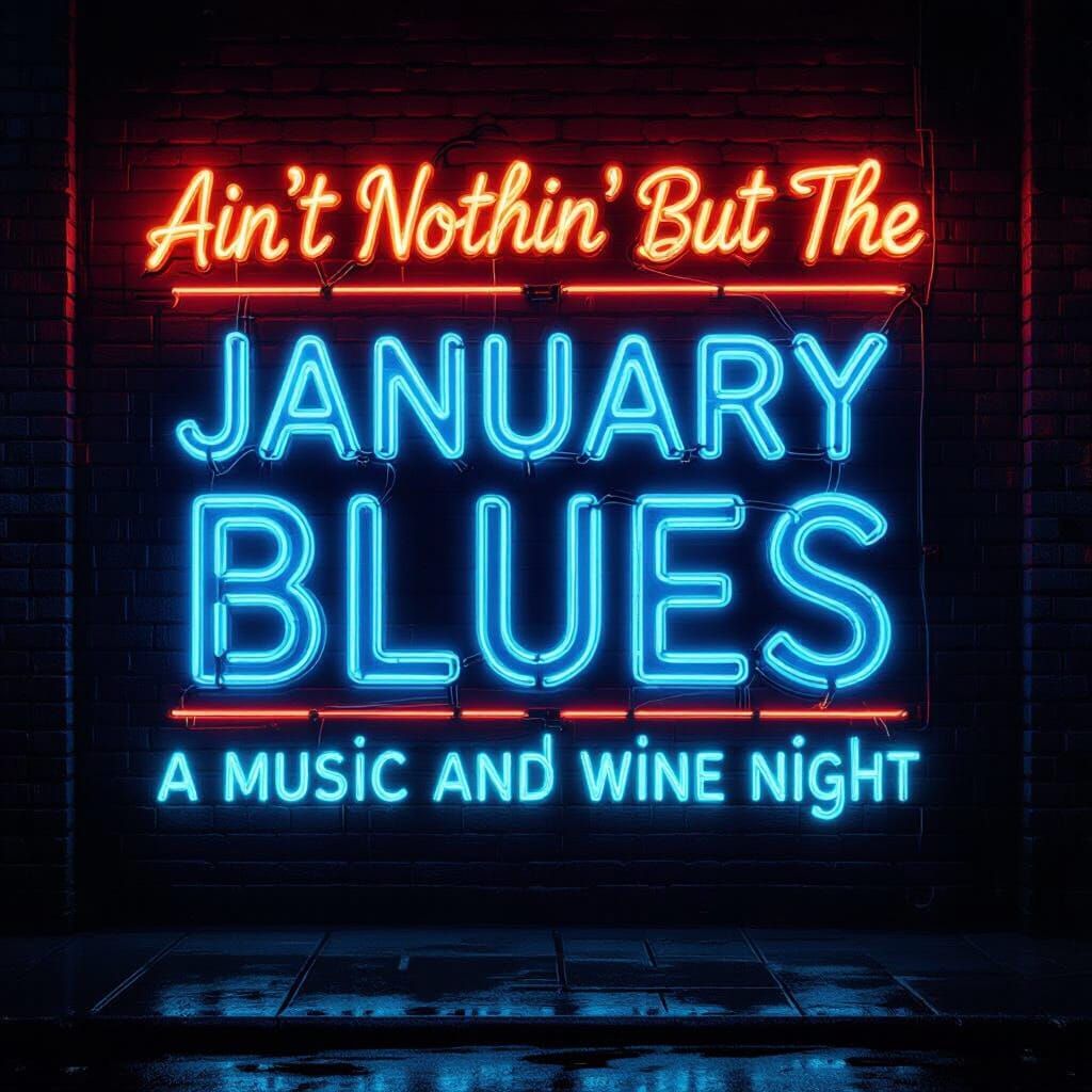 Neon Sign "January Blues" on Brick Wall