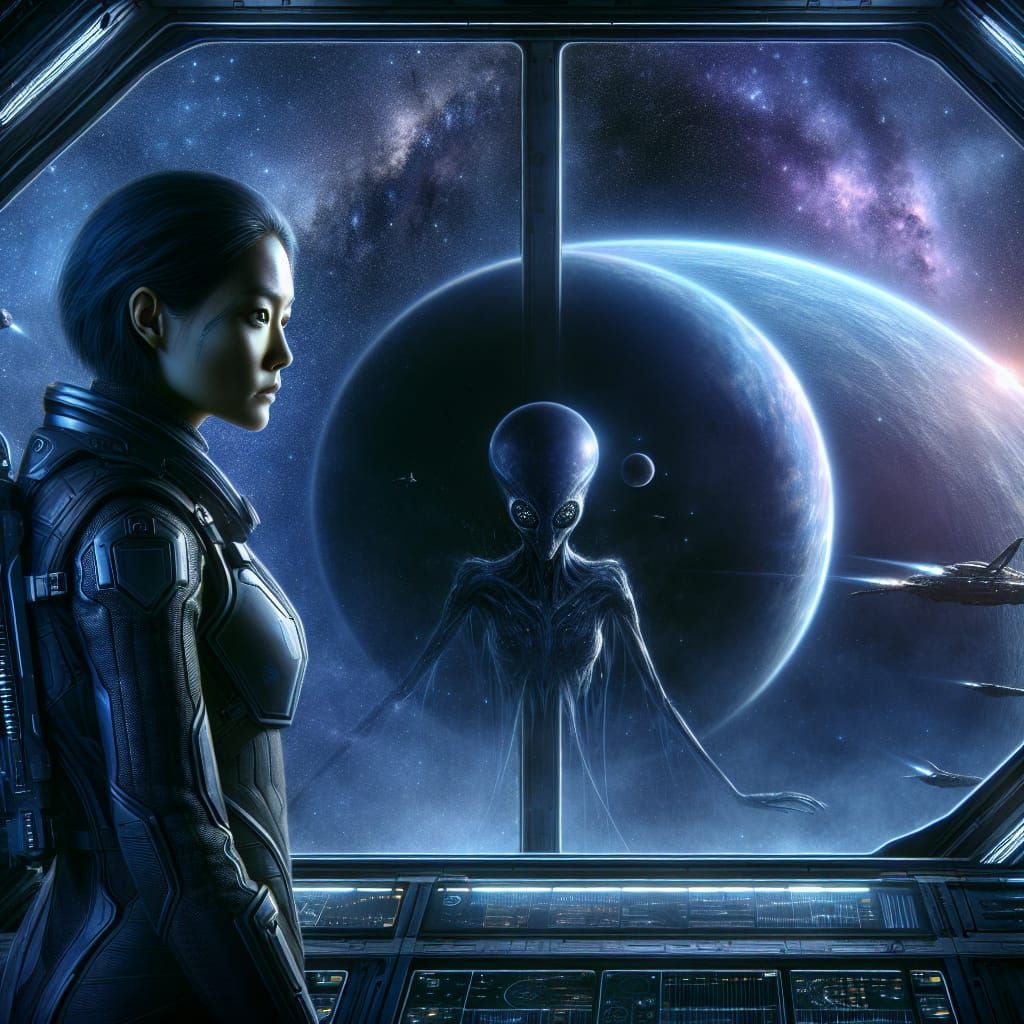 Epic Sci-Fi Book Cover: Space Commander and Distant Exoplane...