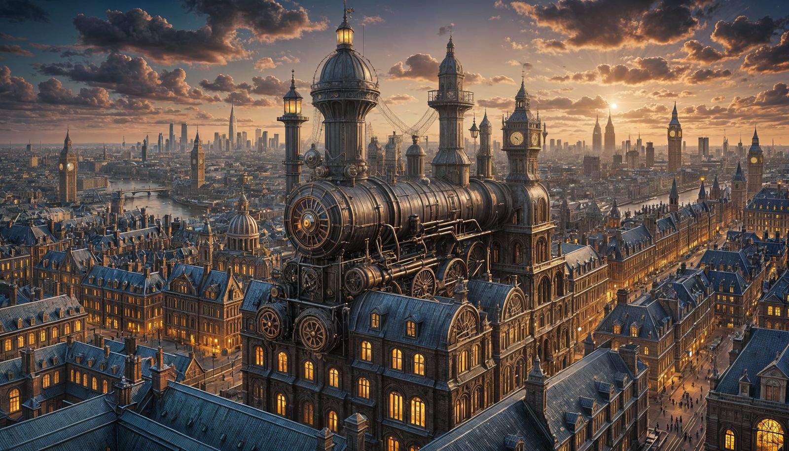 Steampunk London Skyline in the Time of Peter Pan