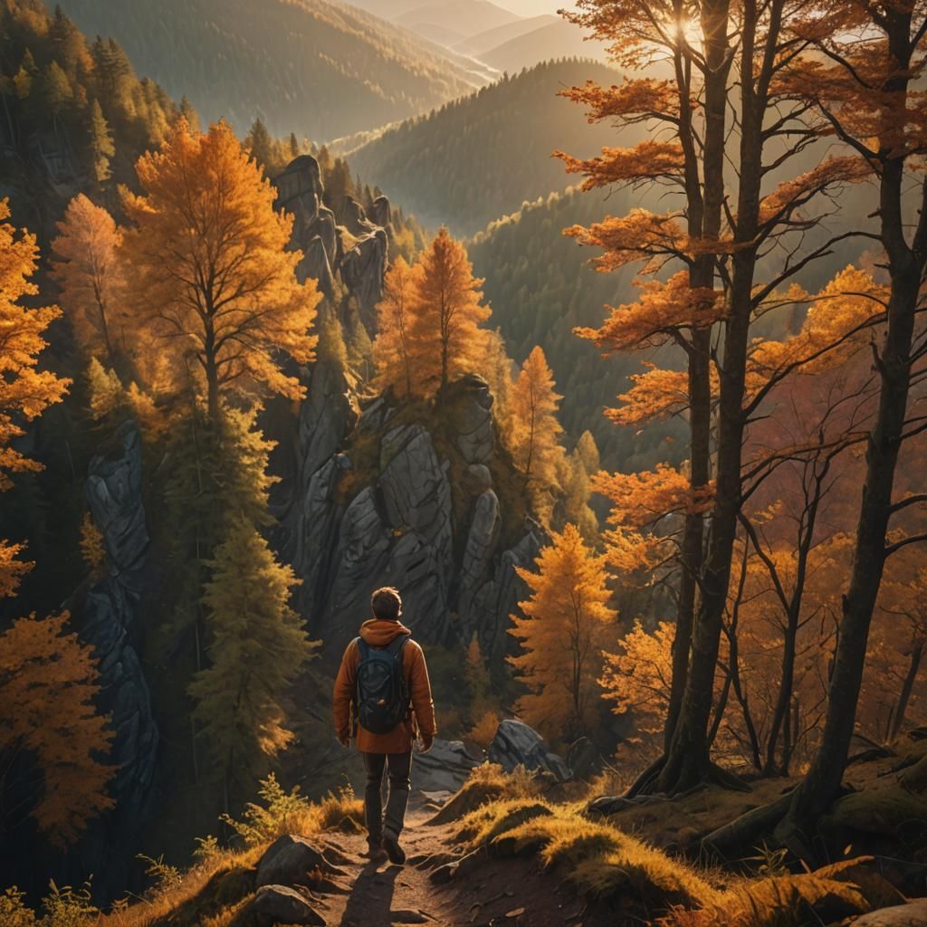 Cinematic Solo Climber in Autumn Mountain Landscape