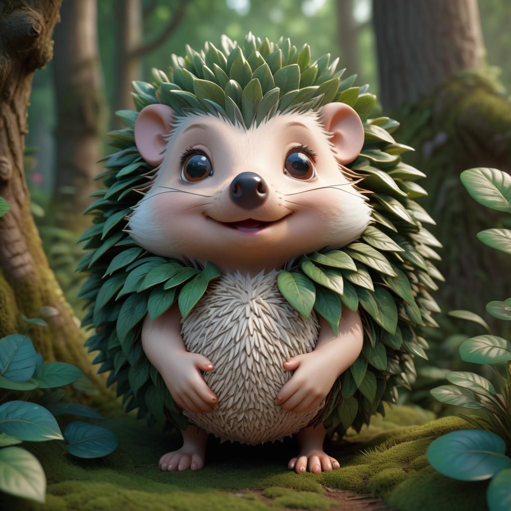Hedgehog Face Bush in Fantasy Forest Art