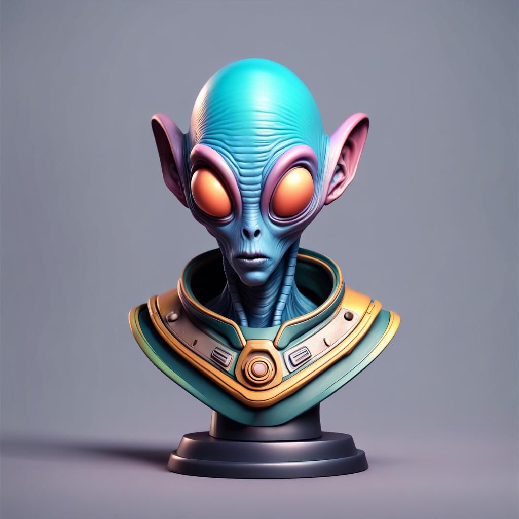 Alien Cosmonaut Bust: 3D Digital Art for RPG