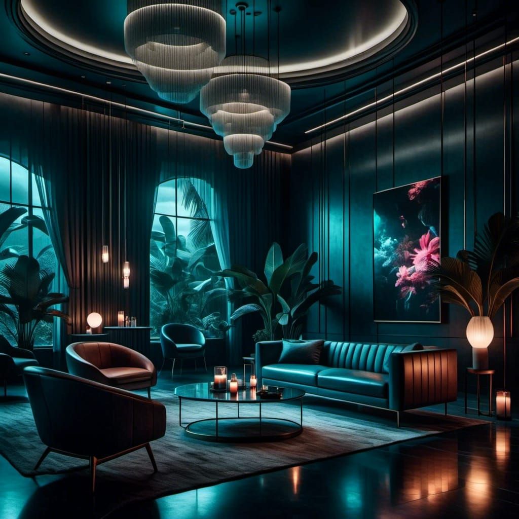 Dark Tropical Lounge in Futuristic Style
