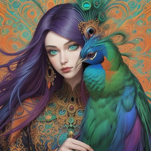 Mystical Dragon Woman Portrait in Abstract Expressionism