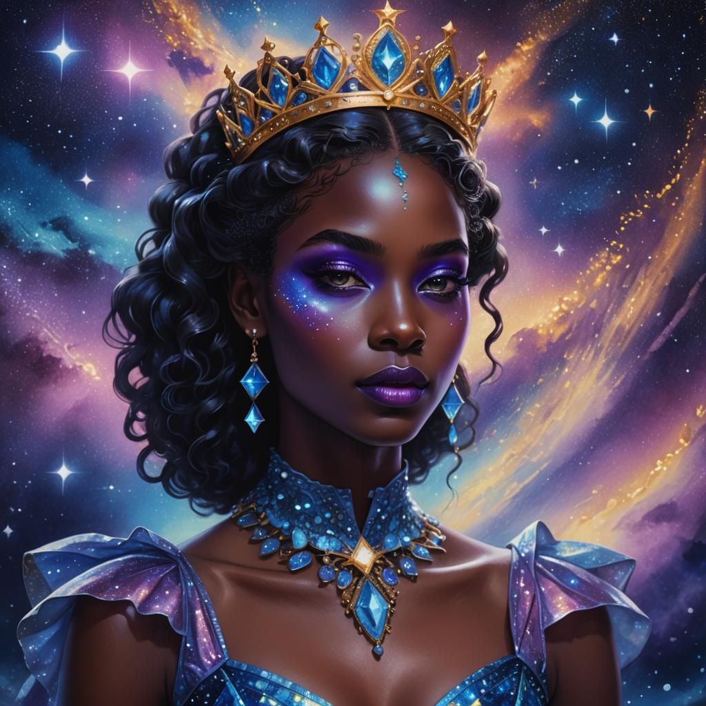 Cosmic Woman Portrait with Chromatic Blue Makeup