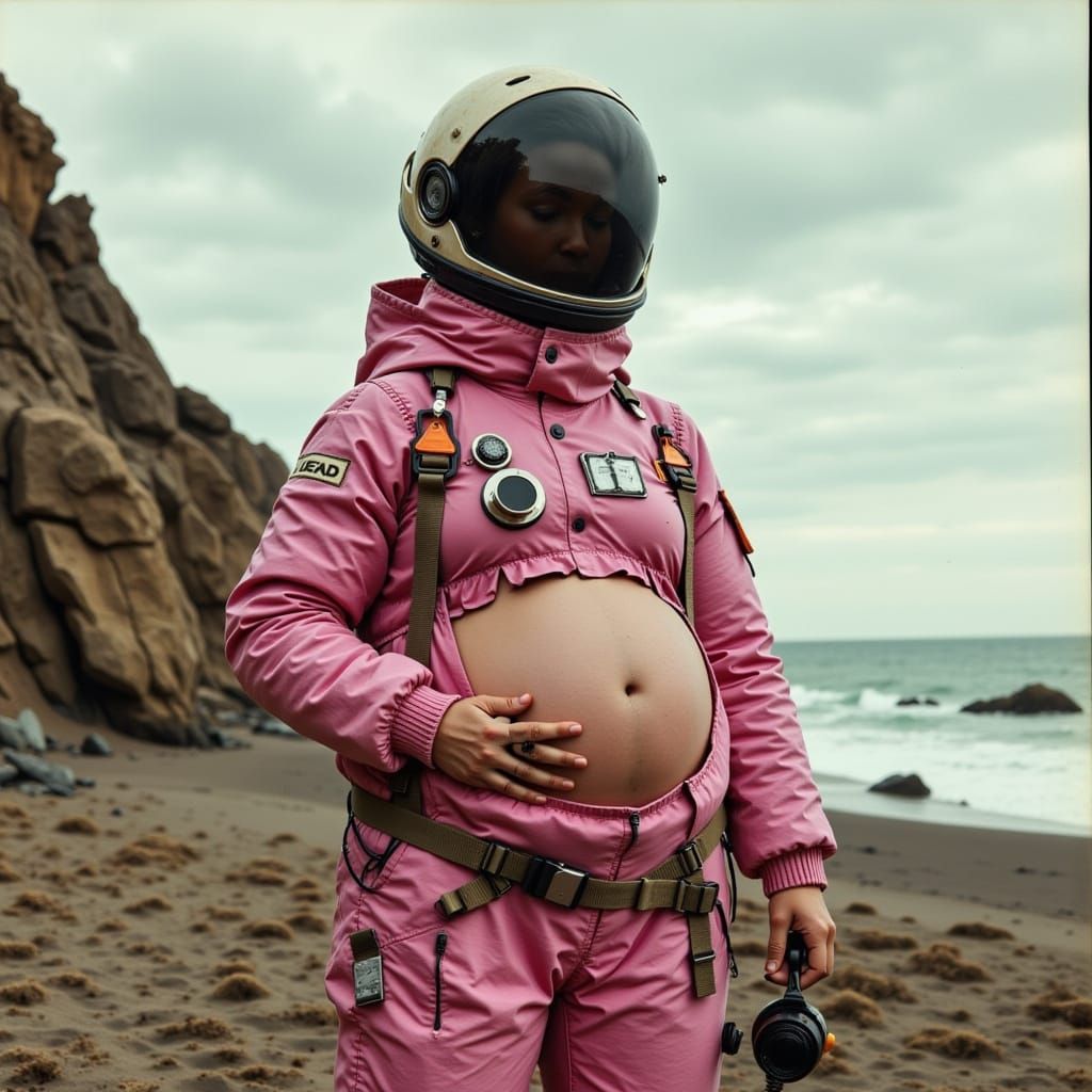Pregnant Spacewoman in Barren Forest by Limestone Coast
