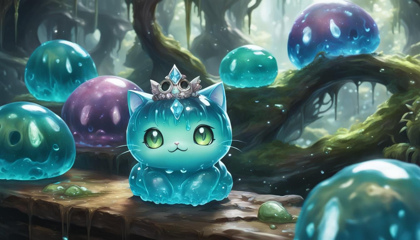 Adorable Slime Catgirl in Fantasy Dungeon
