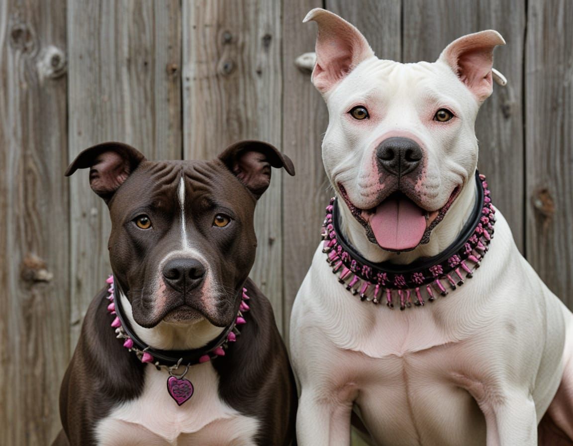 Pit Bull Couple Portrait in Hyper Detail