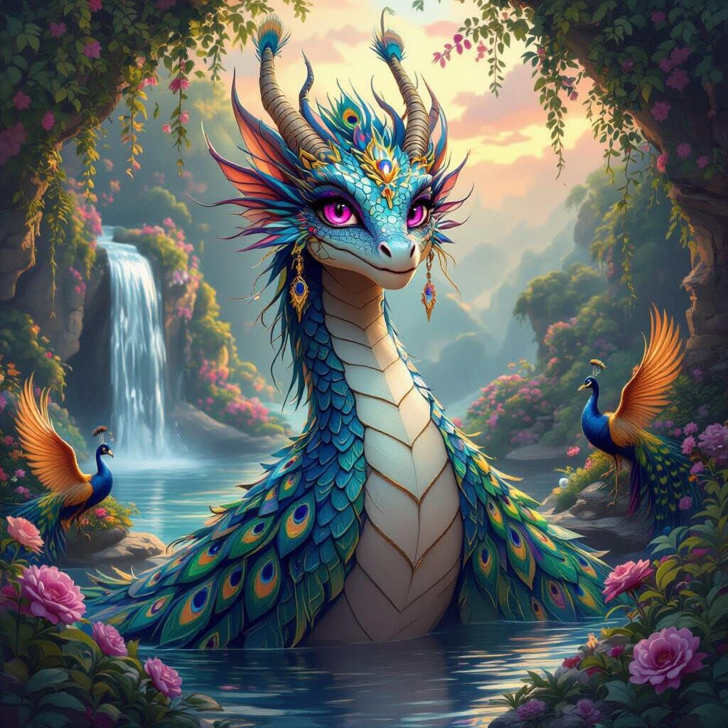 Majestic Metallic Dragon in Ethereal Garden
