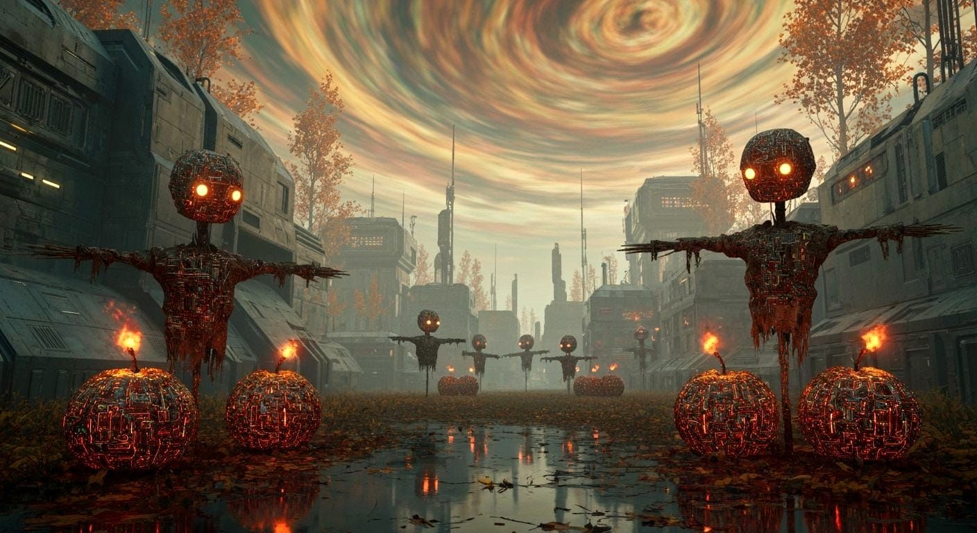 Android Village Harvest Festival in Cinematic Sci-Fi Realism