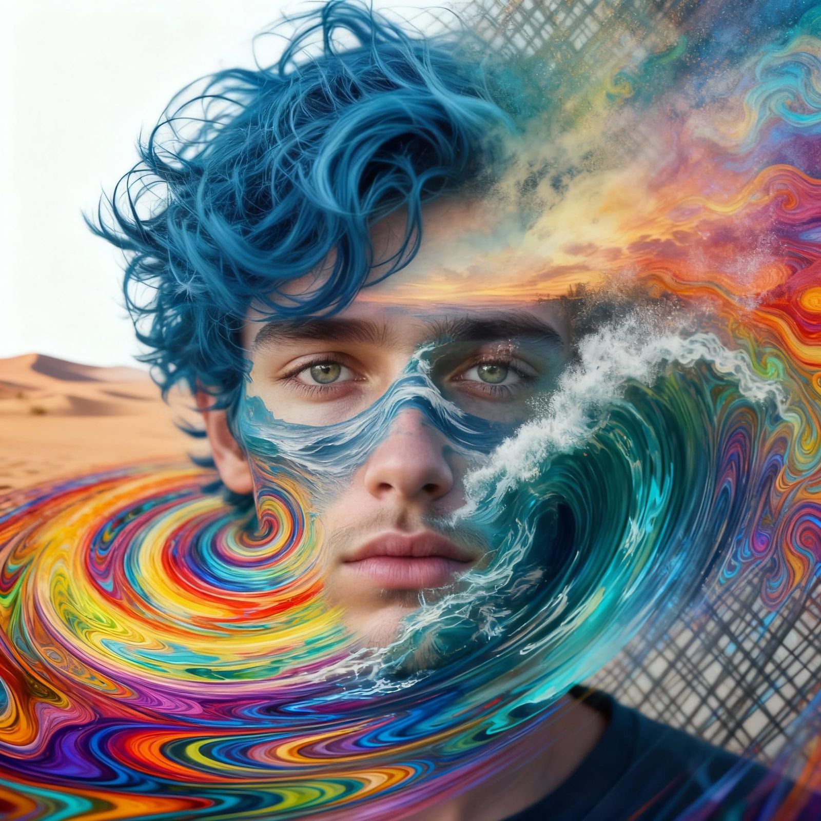 Surreal Double Exposure Portrait with Abstract Colors