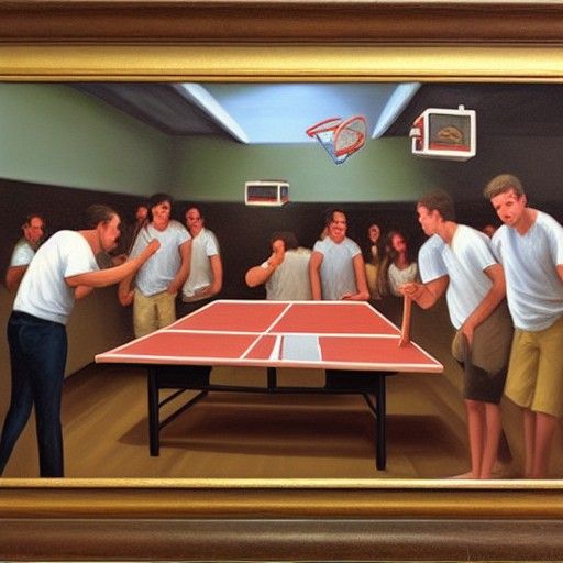 Beer Pong Game as Oil Painting