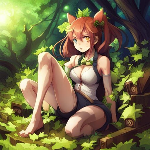 Anime Style Overgrown City Reclaimed by Nature