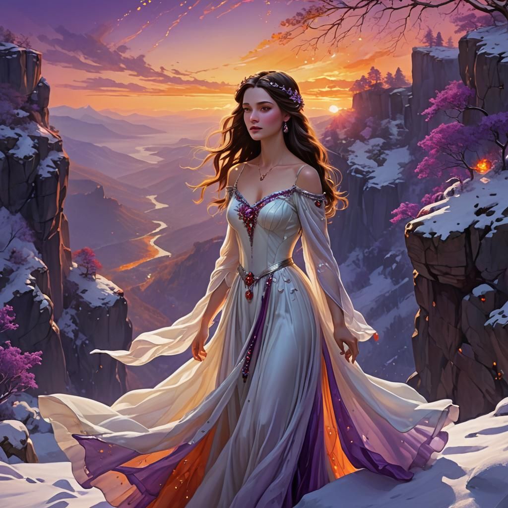 Elegant Lady at Sunset: Digital Art