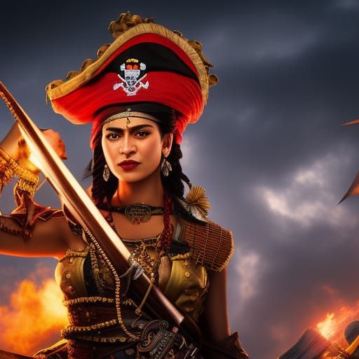 Pirate Portrait in Frida Kahlo Style