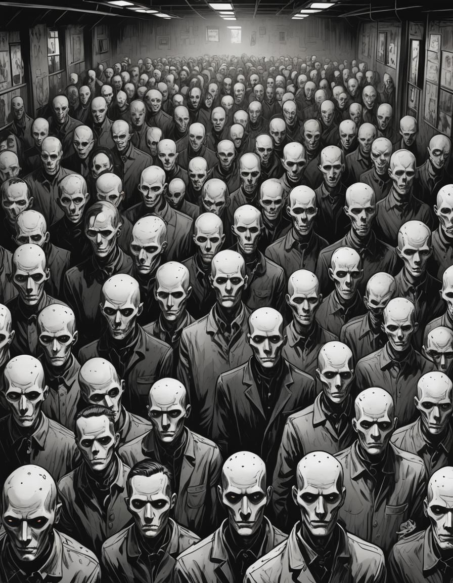 Eerie Mannequins in Gritty Horror Comic Style