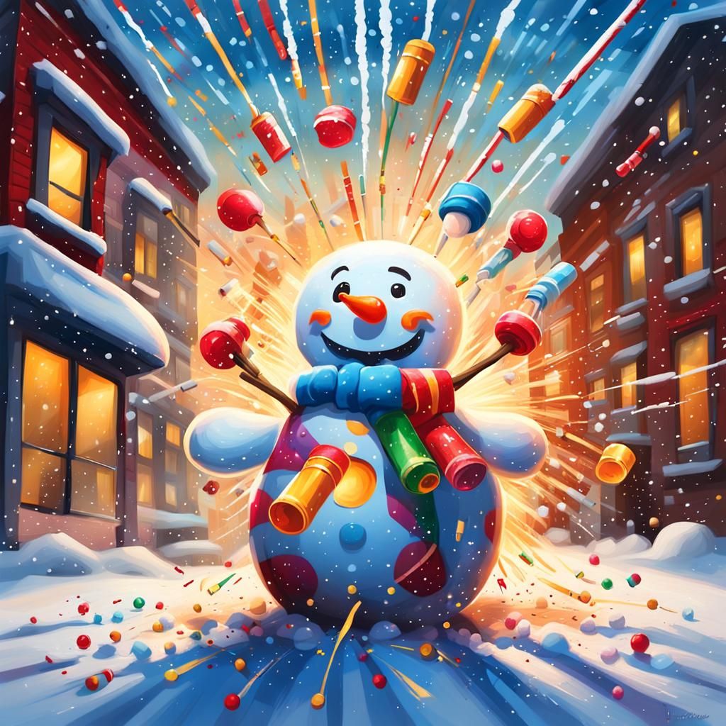 Joyful Snowman Toy in Graffiti Art Style