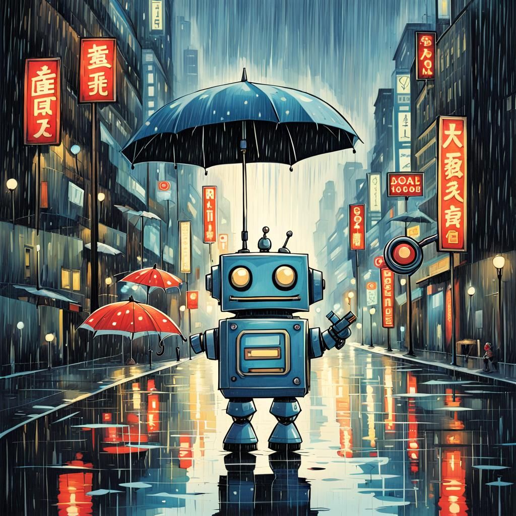 Robot in Rain: Japonisme Children's Book Illustration