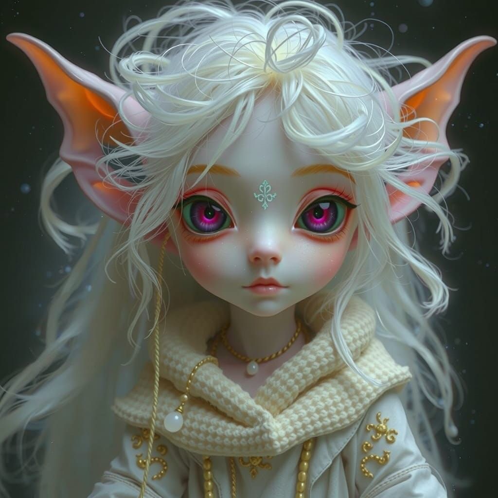 Albino Elf in Divine Sunlight, Fantasy Art