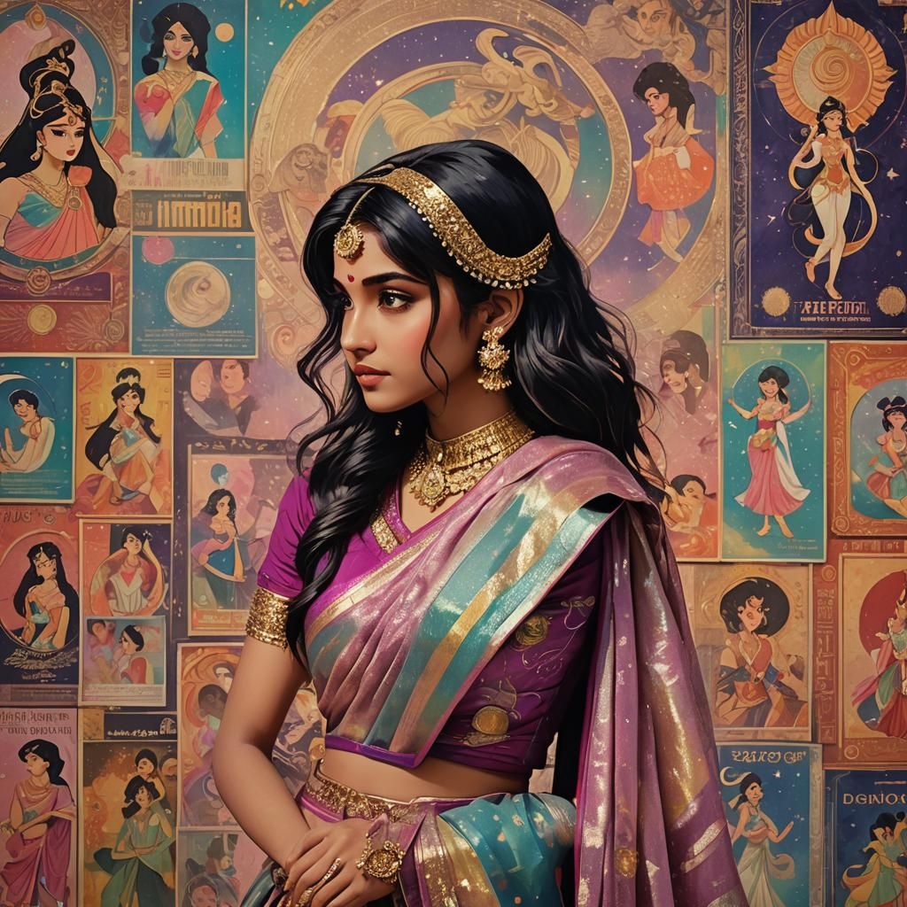 Indian Girl in Sari: 90s Anime Aesthetic