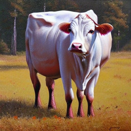 Mushroom Cow: An Oil Painting Composition