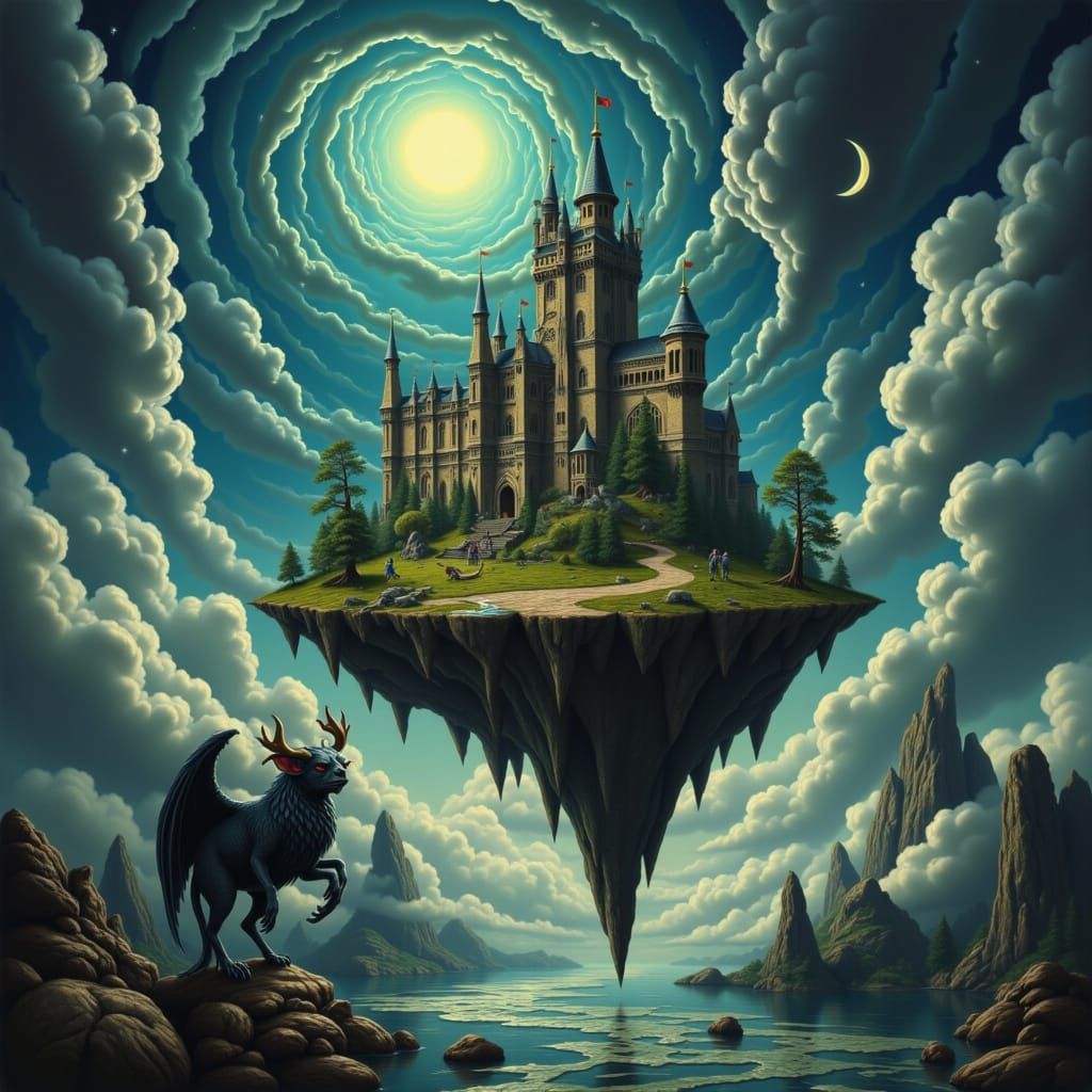Whimsical Castle on Floating Island in Nebulae