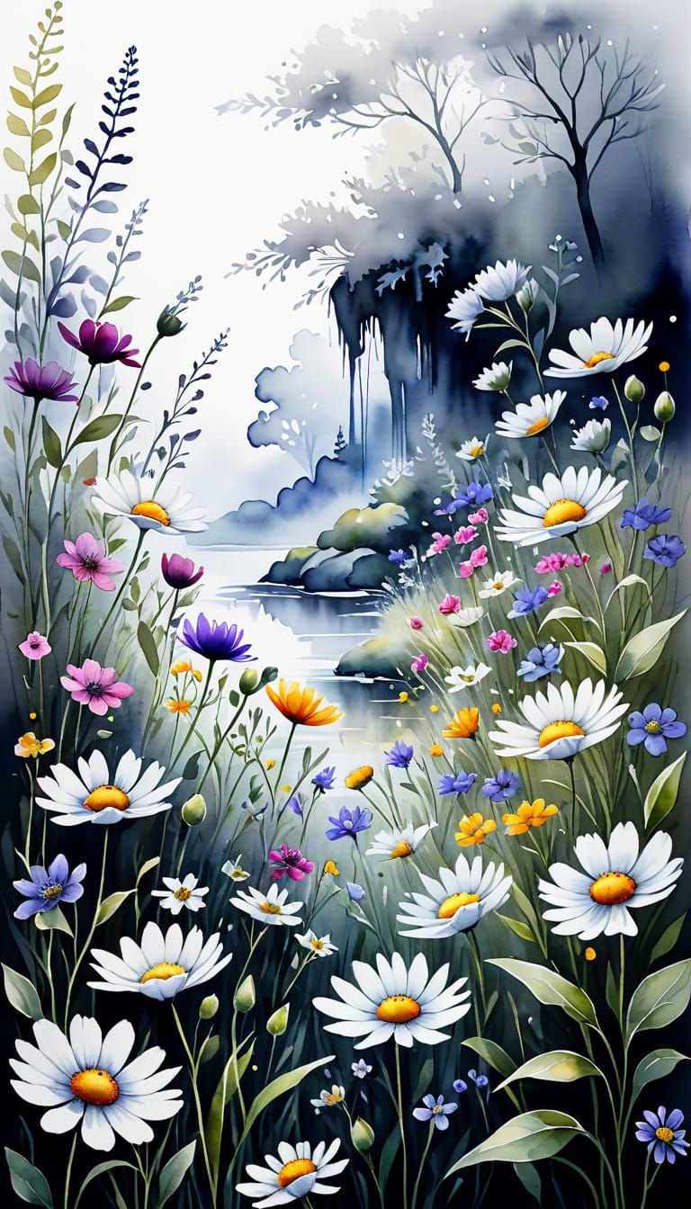 Vibrant Wildflowers in Watercolour Style